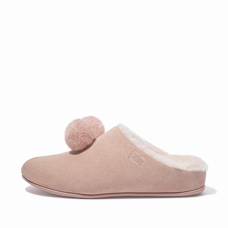 FitFlop Chrissie Suede Pom Pom Rosa - FitFlop Hausschuhe Damen Schweiz [GCMZ-57963]